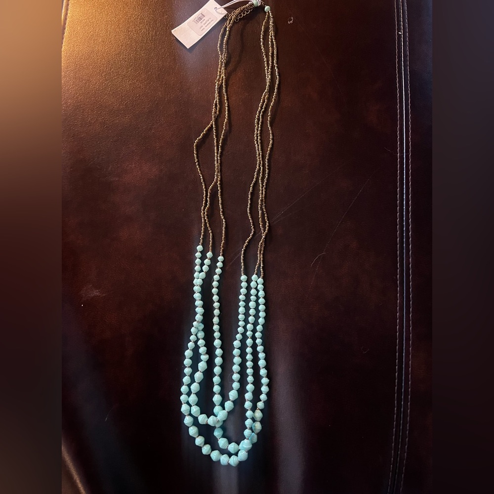 NWT Thirty One Bits. Triple Strand Aqua/Cream Necklace.